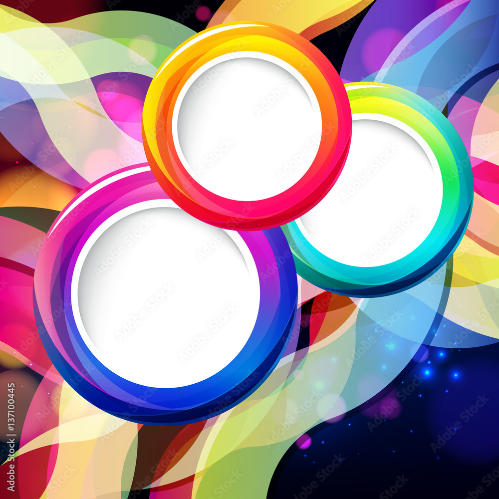 Colorful abstract background with bokeh defocused lights. Round banner for your text.