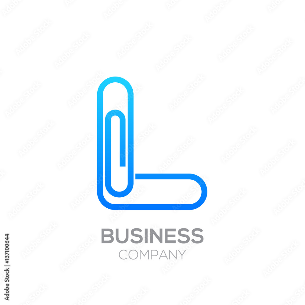 L letter from paper clip alphabet.Business and education logo concept L letter from paper clip alphabet.Business and education logo concept