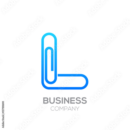 L letter from paper clip alphabet.Business and education logo concept