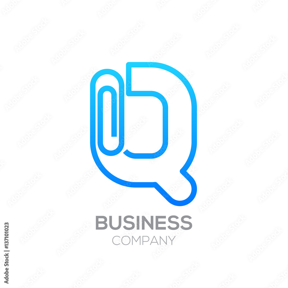 Q letter from paper clip alphabet.Business and education logo concept Q letter from paper clip alphabet.Business and education logo concept
