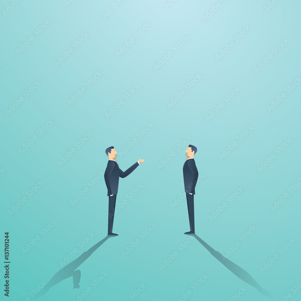 Business negotiation vector concept with two businessmen having conversation or argument. Business negotiation vector concept with two businessmen having conversation or argument.