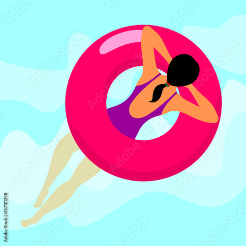 Girl swims in the sea