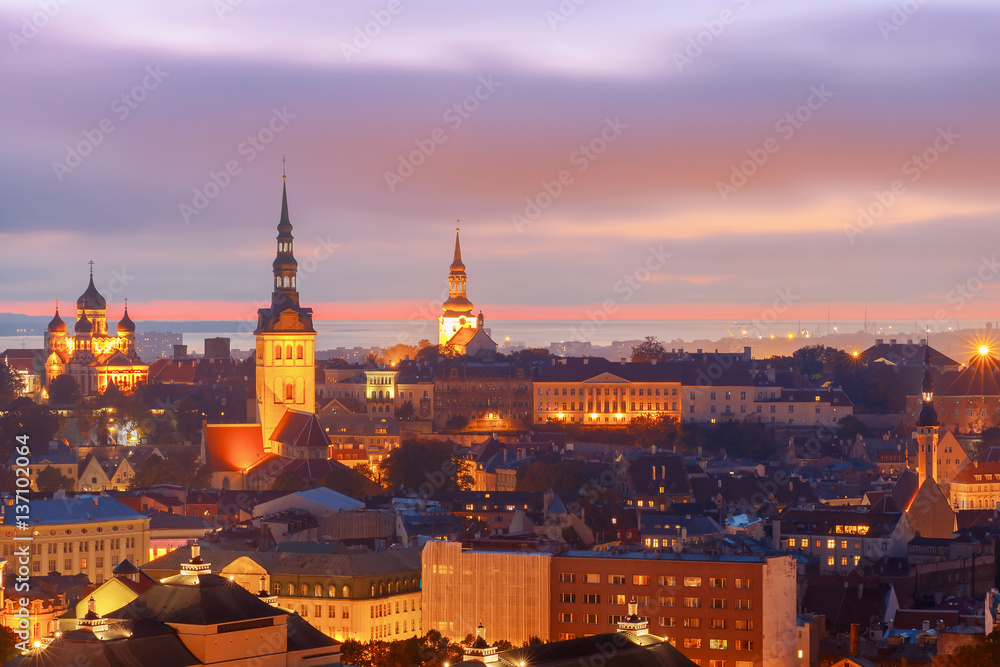 Tallinn. Aerial view of the city at sunset.