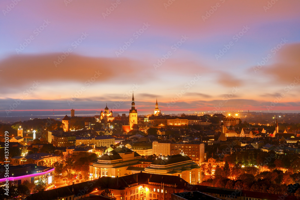 Tallinn. Aerial view of the city at sunset.