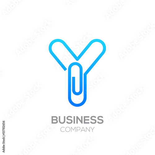 Y letter from paper clip alphabet.Business and education logo concept