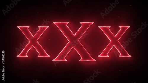XXX glowing red text glowing on black background