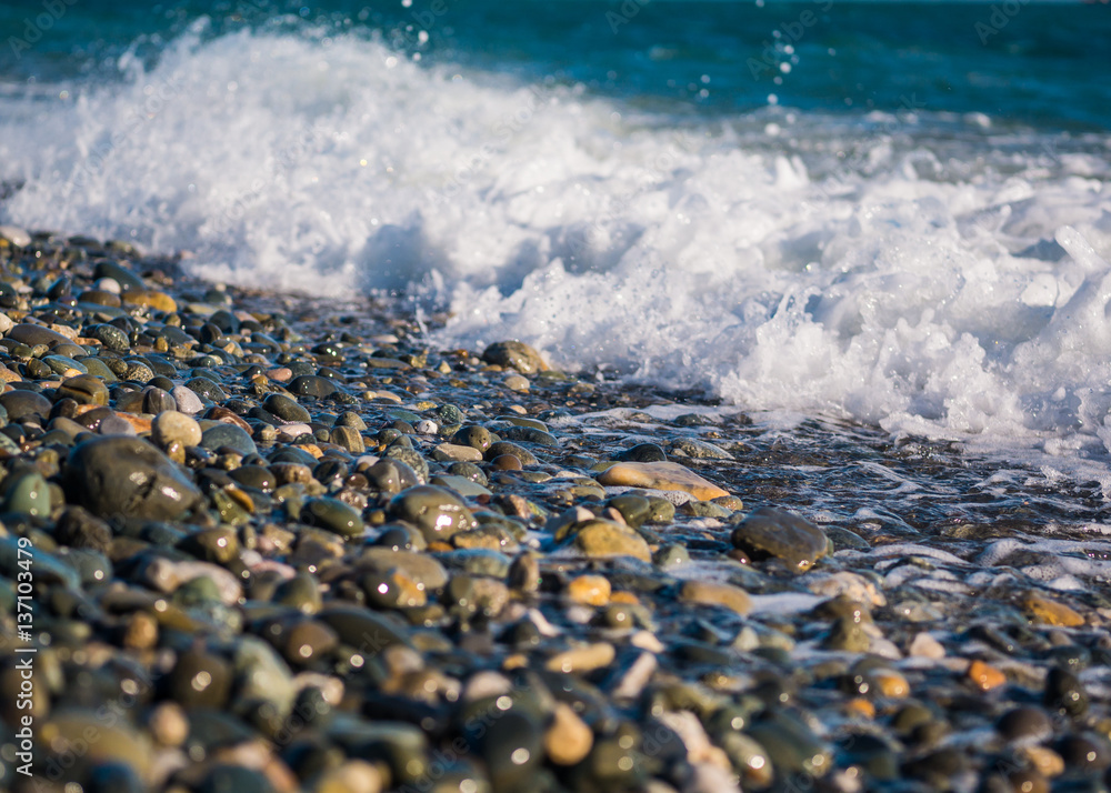 surf and pebble on the shore of the Black Sea in Sochi, Russia surf and pebble on the shore of the Black Sea in Sochi, Russia