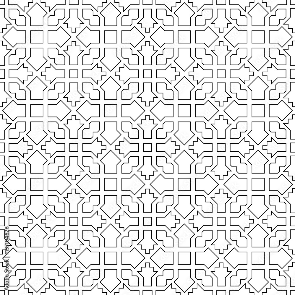Abstract seamless geometric black & white line pattern