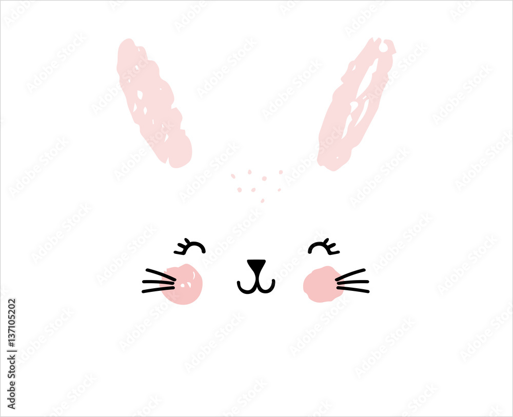 Happy Easter greeting card, poster, with cute, sweet hand drawn watercolor bunny