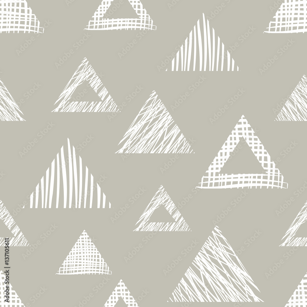 Obraz premium Seamless vector geometrical pattern with triangle, endless background with hand drawn textured geometric figures. Graphic illustration Template for wrapping, web backgrounds, wallpaper