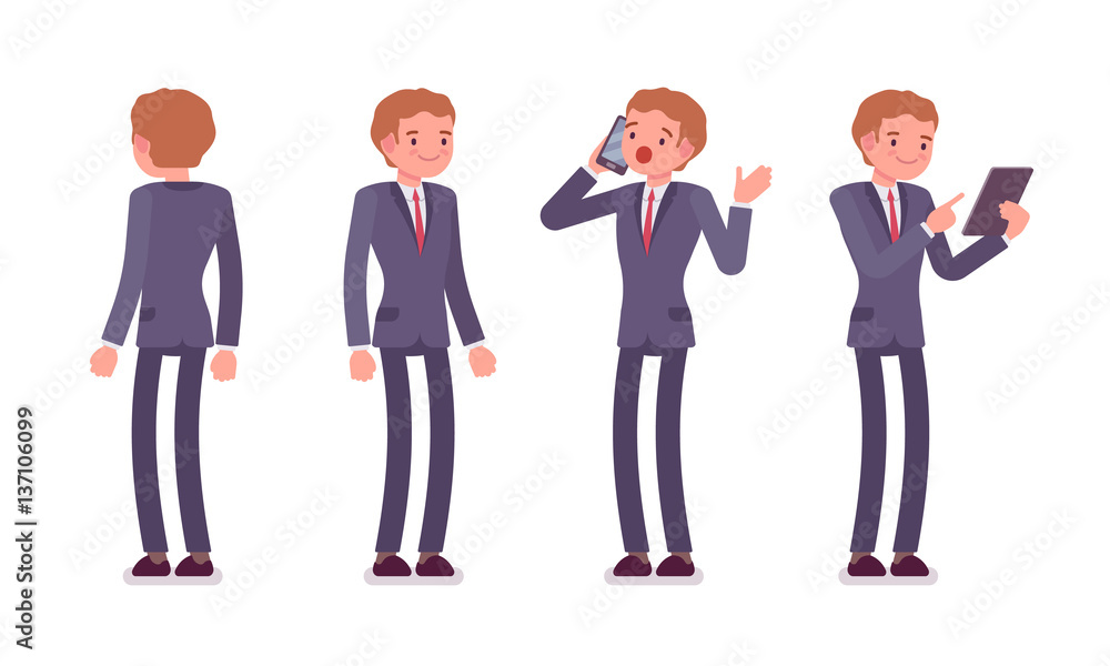 Set of businessmen in standing poses, rear and front view Set of businessmen in standing poses, rear and front view