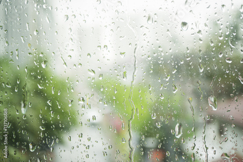 Rain drops falls on a window
