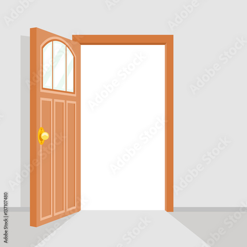 Open Door House Background Flat Design Isolated Vector Illustration