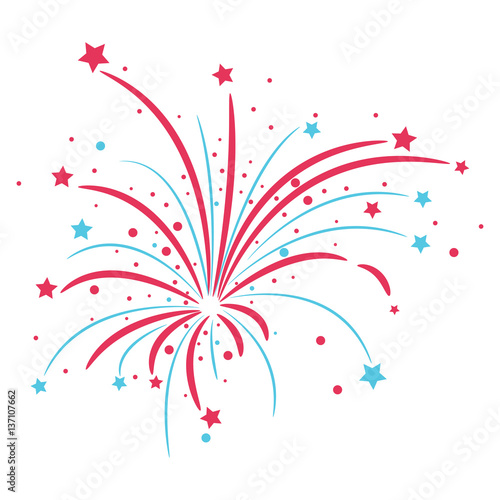 Red and blue fireworks on white background