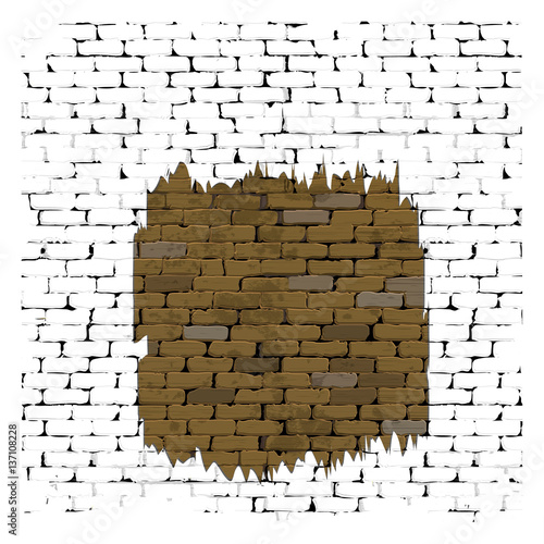 background old white brick wall with a broken plaster