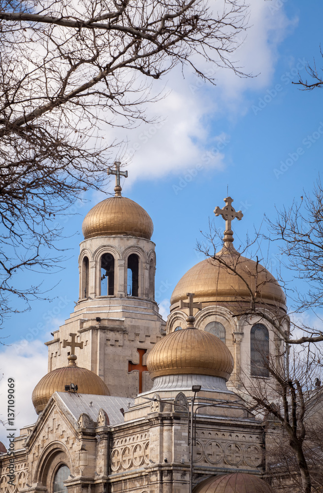  The Cathedral of the Assumption in Varna, Bulgaria. Byzantine style church with golden domes