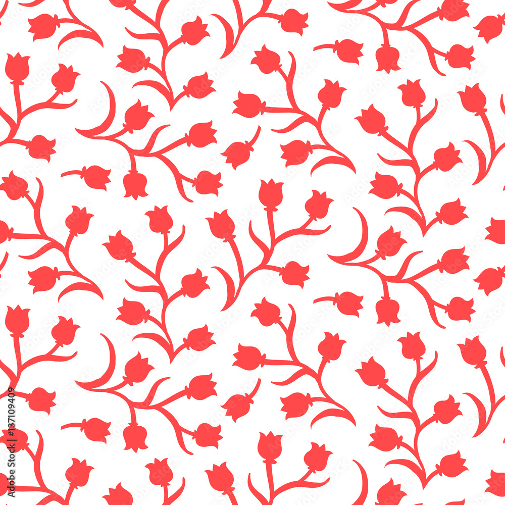 Ditsy floral pattern with small red tulips Ditsy floral pattern with small red tulips