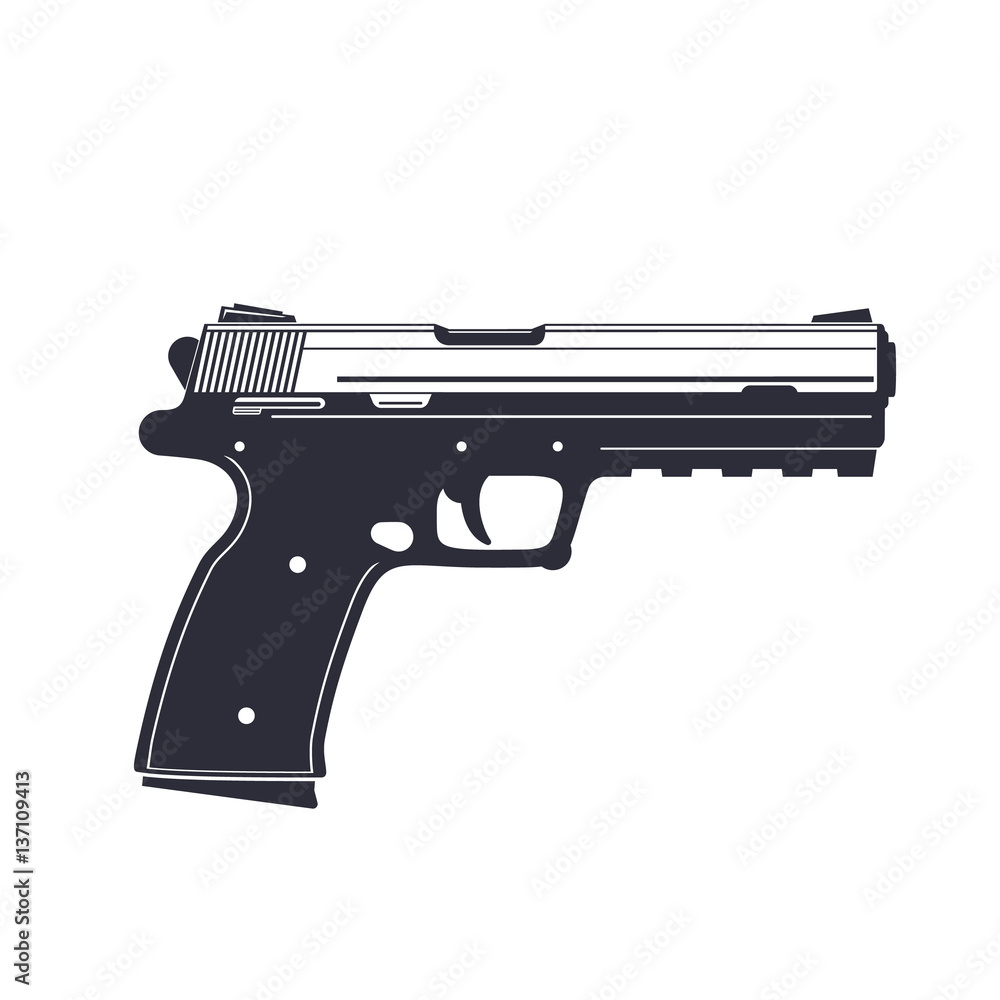modern pistol, handgun isolated on white, vector illustration