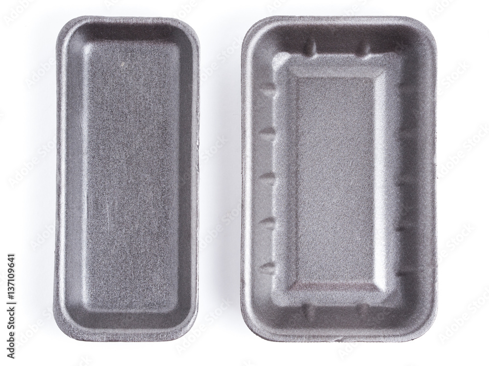 Two black empty food tray isolated on white background Two black empty food tray isolated on white background