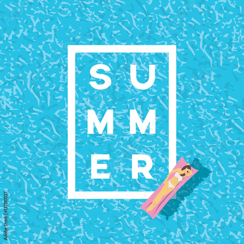 Woman in bikini on water. Summer poster in modern retro style.