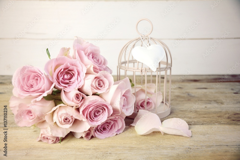 Obraz premium Pink Roses Bouquet - Greeting Card - Roses Nostalgia