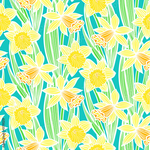 Vintage pattern with daffodils or narcissus.