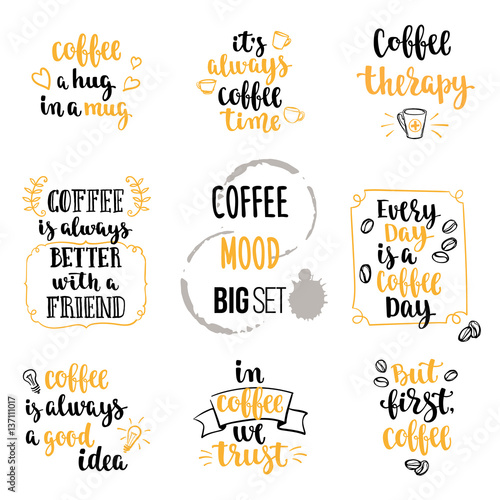 Handwritten brush ink lettering. Hand drawn design elements and beverage quotes. Vector illustration for your design on white background.