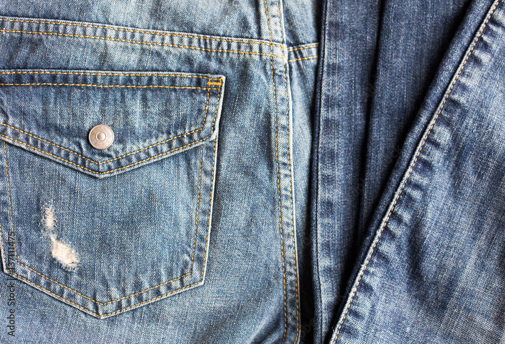 close up of denim pants or jeans with pocket