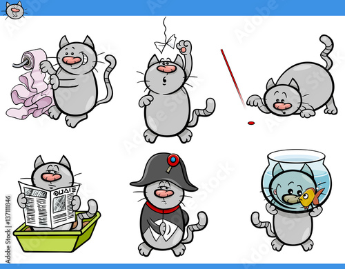 cat humor characters set