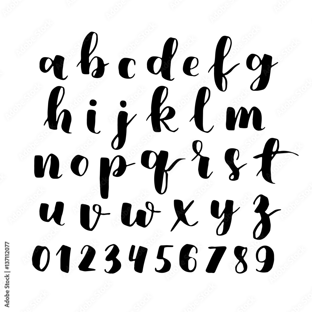 black and white hand lettering alphabet design, handwritten brush script  modern calligraphy boho font vector illustration Stock Vector