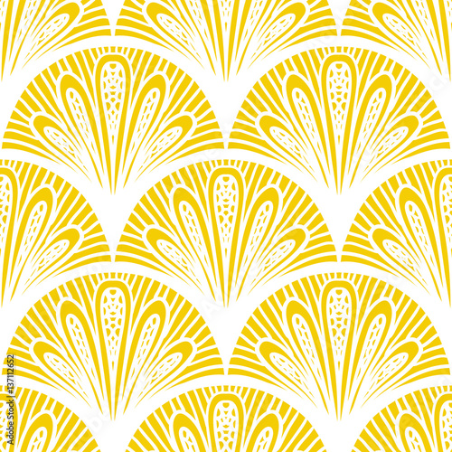 Art deco vector geometric pattern in bright yellow