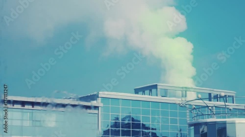 Green smoke back into the building photo