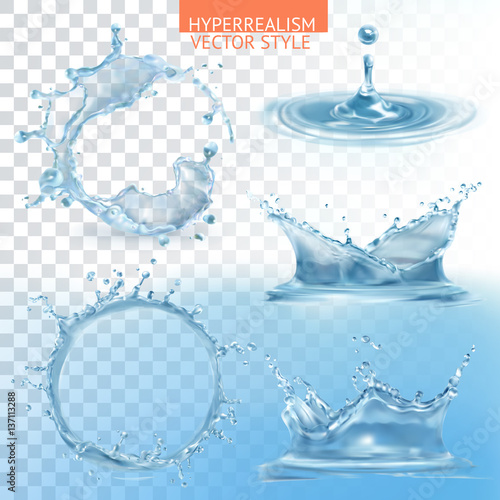 Water splashing with transparency vector set