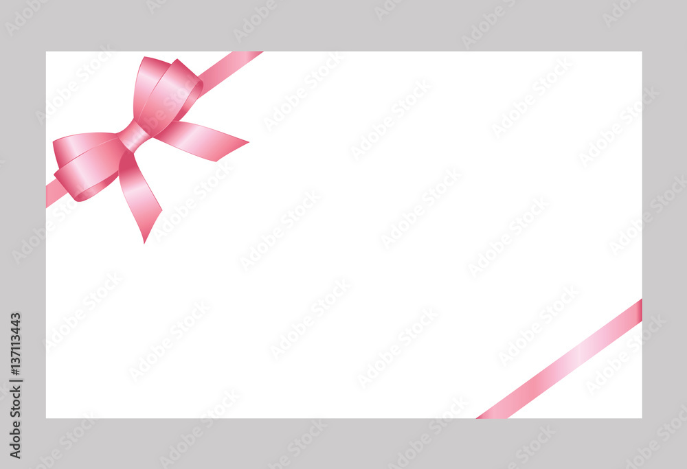 Gift Card With Pink Ribbon And A Bow on white background. Gift Voucher Template. Vector image. Gift Card With Pink Ribbon And A Bow on white background. Gift Voucher Template. Vector image.