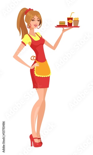 Waitress girl, burger menu