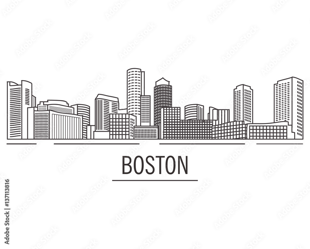 The city landscape Boston drawn with lines