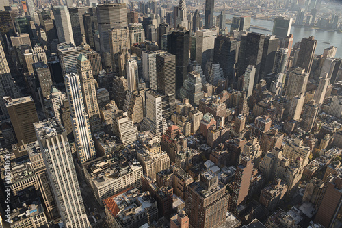 New York city  close up on buildings. Aerial view