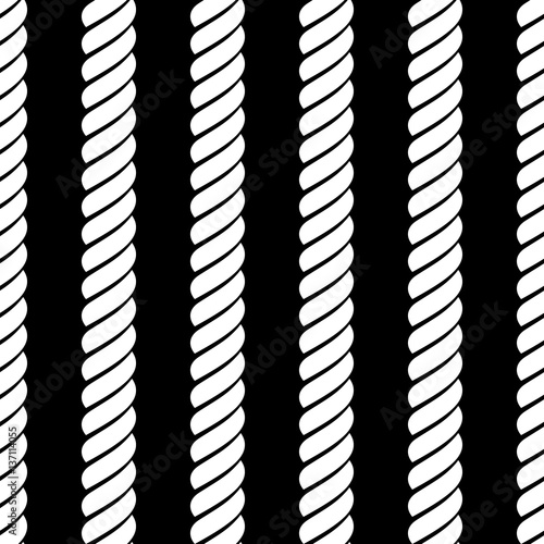 Vector seamless pattern with rope Symmetrical background Graphic illustration. Black and white. Template for wrapping, backgrounds, fabric, prints, decor, surface