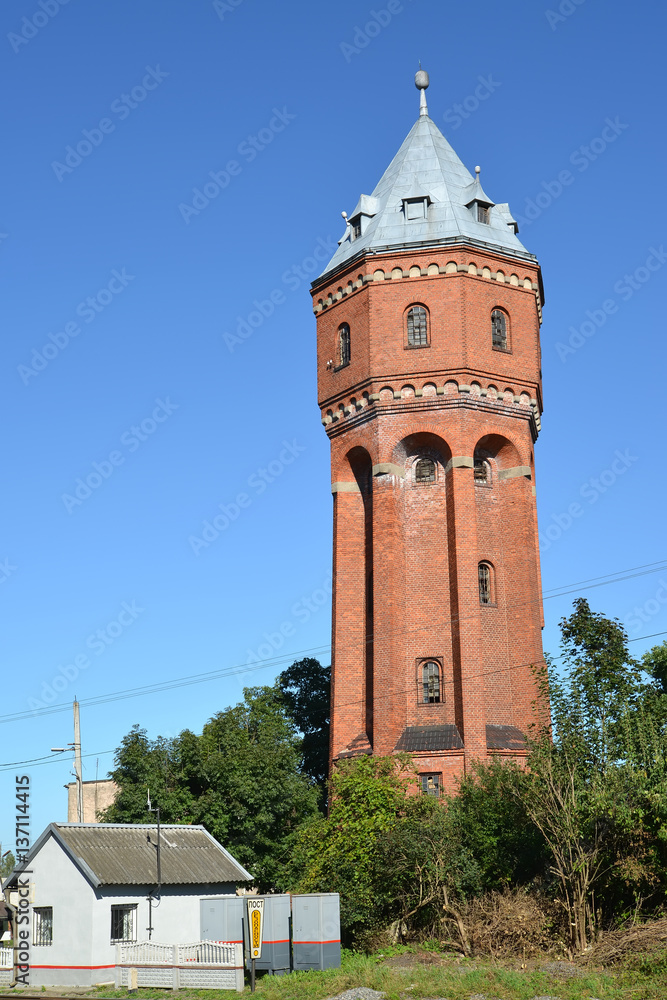 City water tower of Velau. Znamensk, Kaliningrad region
