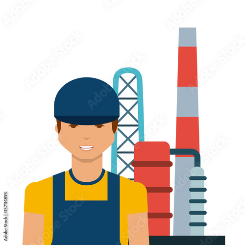 man and oil industry factory over white background. colorful design. vector illustration