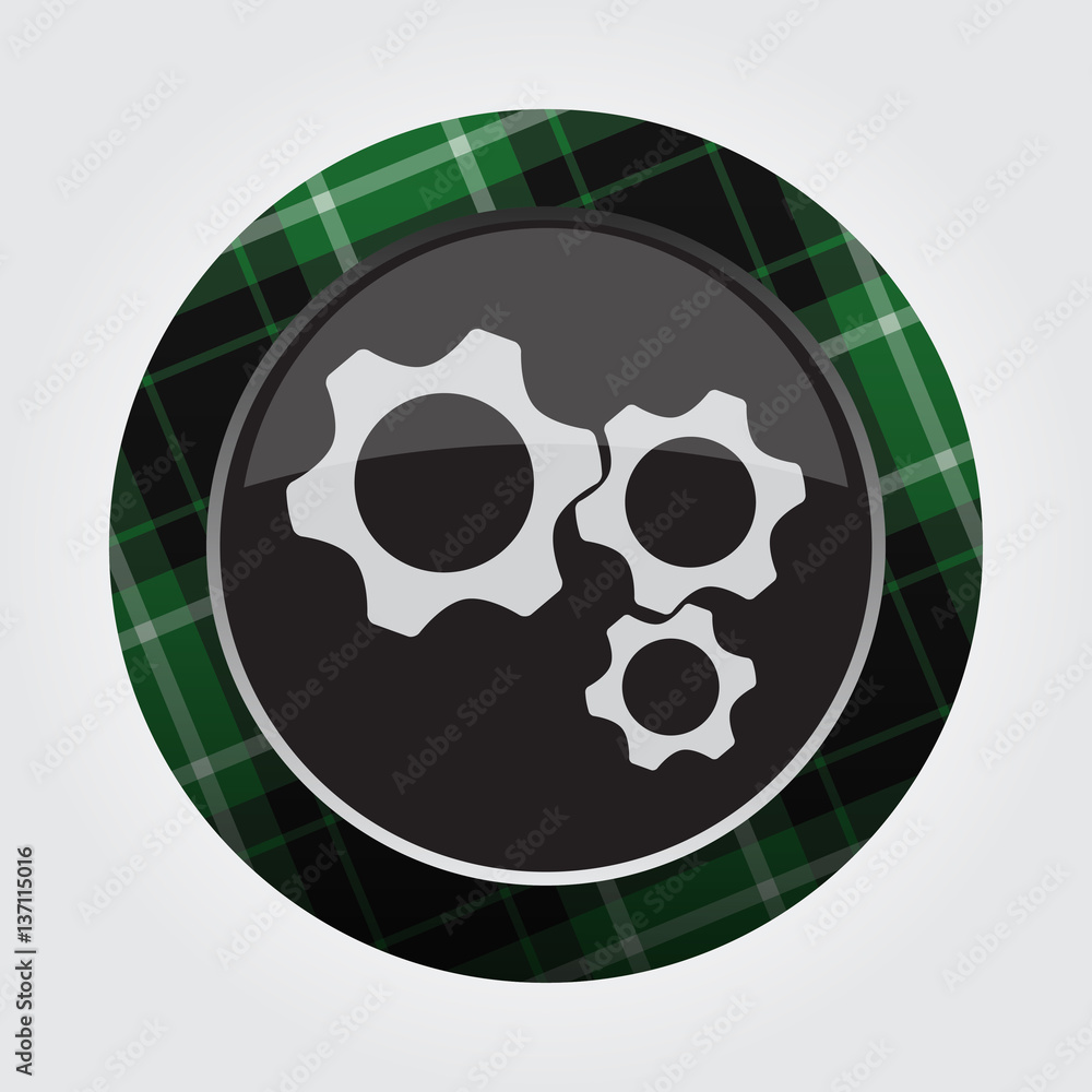 button green, black tartan - three cogwheel icon