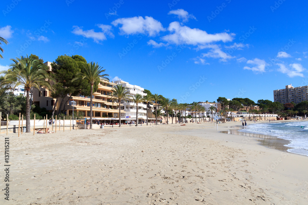 Peguera beach panorama and Mediterranean Sea on Majorca, Spain