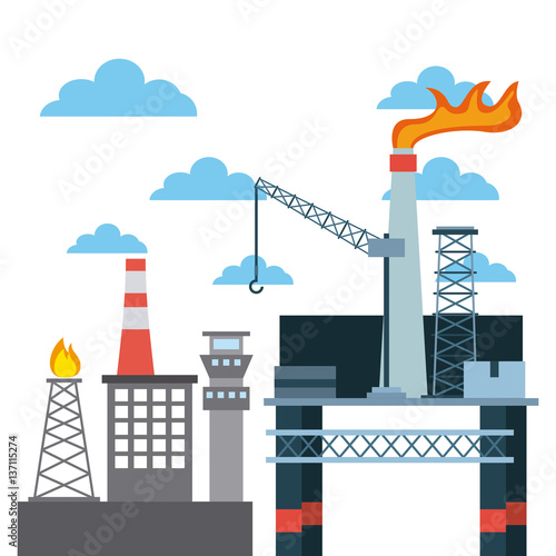 oil industry rig over sky background. colorful design. vector illustration