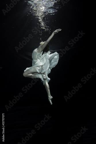 Young female ballet dancer dancing underwater