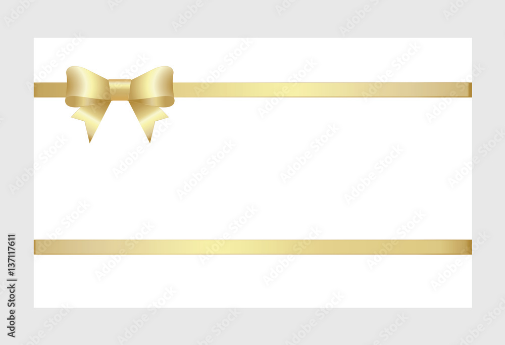 Premium PSD  White gift voucher with gold ribbon and bow discount coupon  isolated on transparent backckground