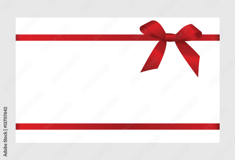 Gift Card With Red Ribbon And A Bow on white background. Gift Voucher Template. Vector image. Gift Card With Red Ribbon And A Bow on white background. Gift Voucher Template. Vector image.