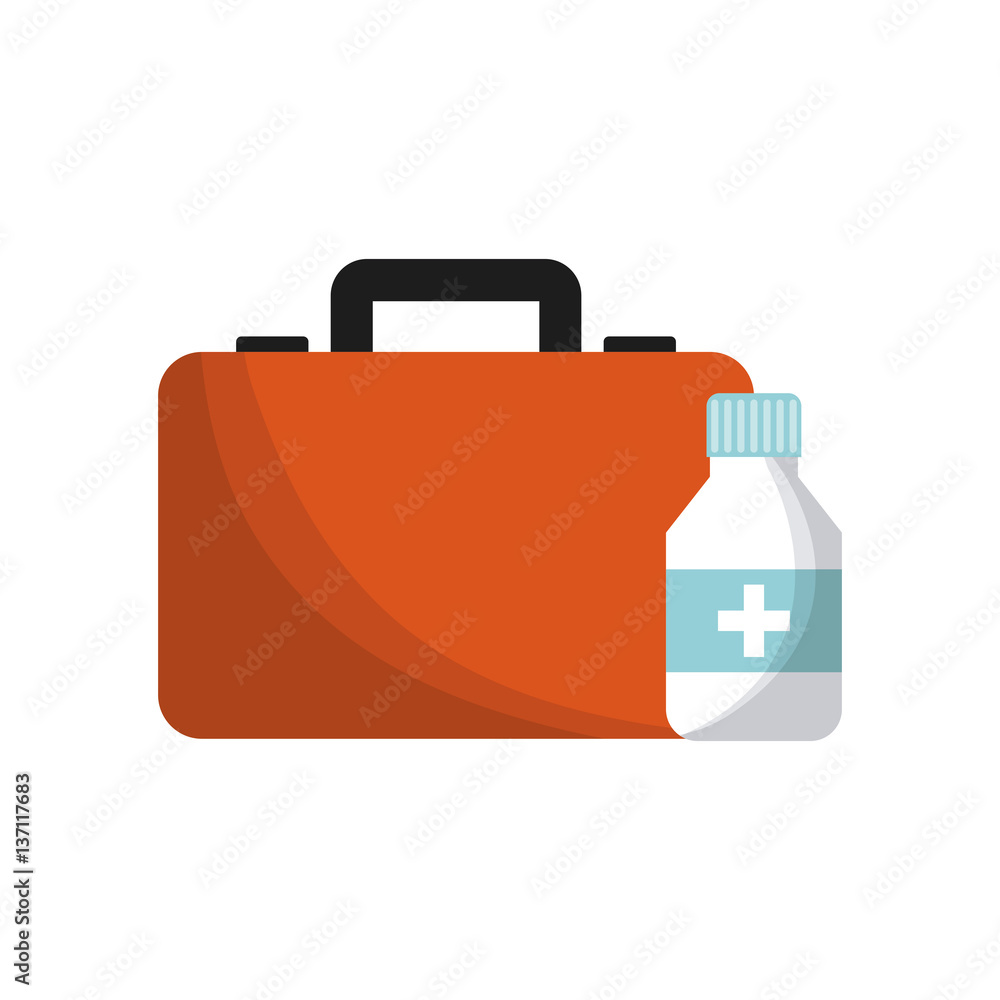 first aid briefcase and medicine bottle over white background. colorful design. vector illustration first aid briefcase and medicine bottle over white background. colorful design. vector illustration