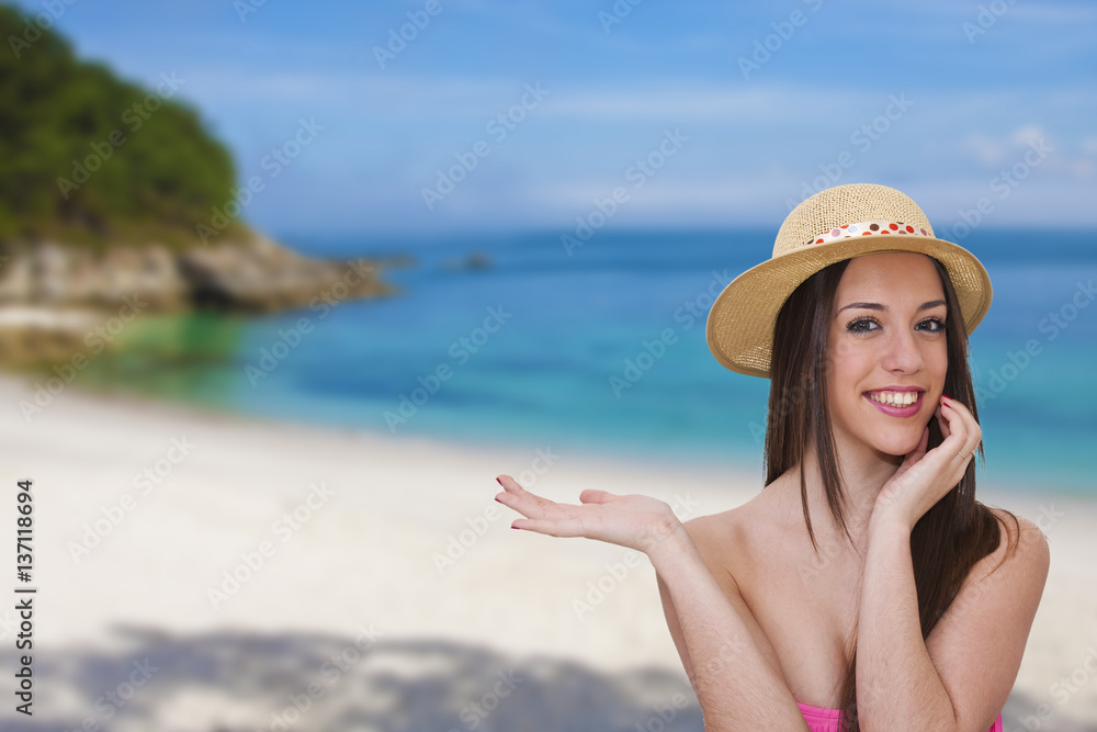 young girl in bikini on beach holiday