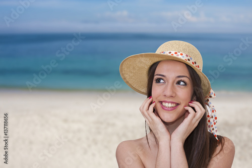 young girl in bikini on beach holiday