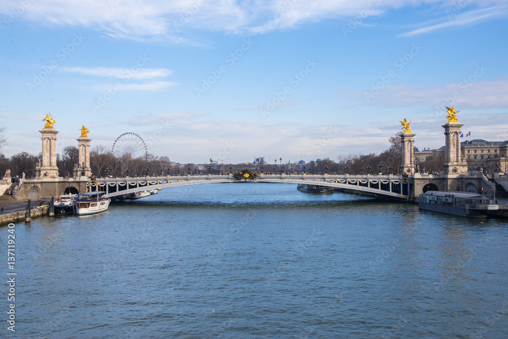 Paris, pont Alexandre III, bridge on the Seine in winter